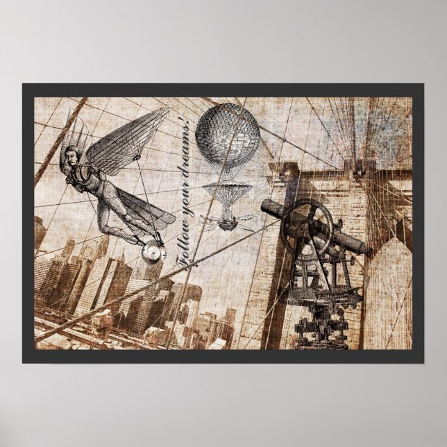 Póster Apariciones de Steampunk sobre el puente de Brookl (Frente)