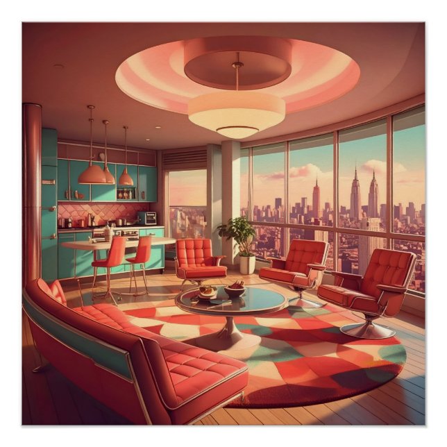 Póster Apartamento urbano futurista atómico (Anverso)