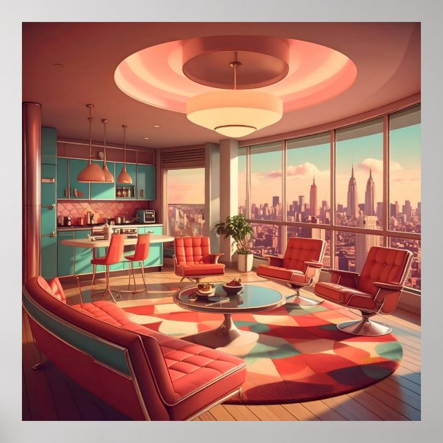 Póster Apartamento urbano futurista atómico (Frente)