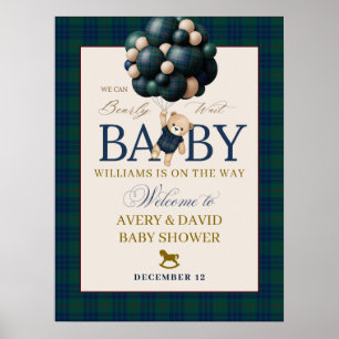 Póster Apenas Esperamos Preppy Teddy Globo Baby Shower