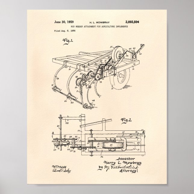 Póster Apéndice de Rod Weeder 1959 Patent Art Old Peper (Frente)