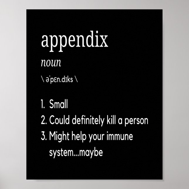 Póster Apéndice Definición Appendicitis Appendectomía (Frente)