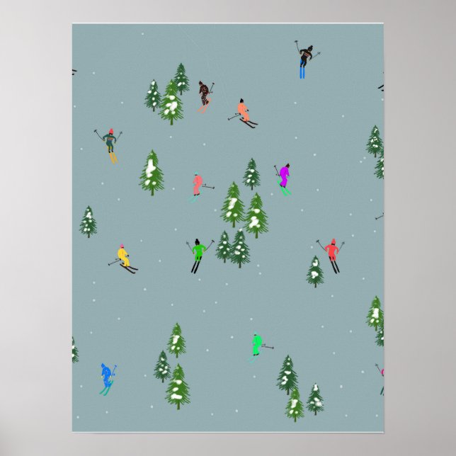 Póster Apertura de esquí Navidades Esquiadores de vacacio (Frente)