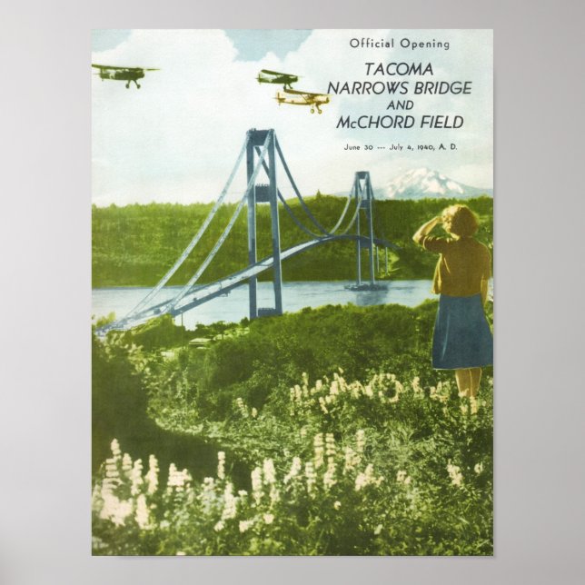 Póster Apertura Oficial del Puente Tacoma Narrows - 1940 (Frente)