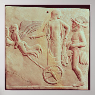 Póster Aphrodite y Hermes que montan en un carro