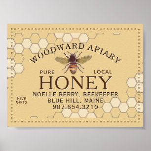 Póster Apiary Honeycomb Honeybee Doted Border Yellow