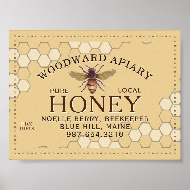 Póster Apiary Honeycomb Honeybee Doted Border Yellow (Frente)