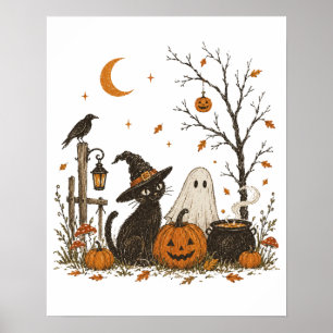 Póster Apicultor Esqueleto Halloween Gato Negro Abejas