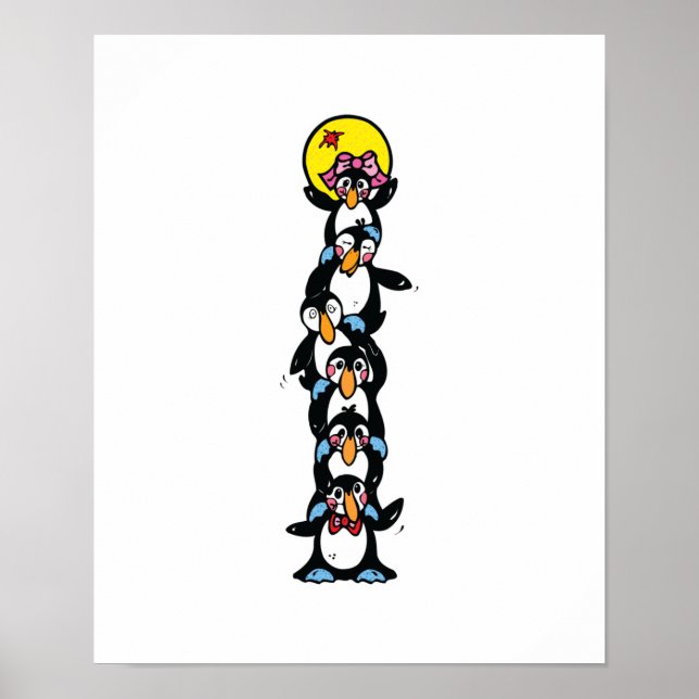 Póster apilado de tótem de pingüino lindo (Frente)