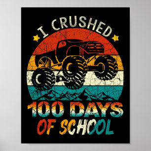 Póster Aplasté 100 Días De Monstruo Escolar Camiones Niño