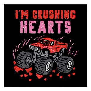 Póster Aplasto Corazones Camión Monstruo Niño Valentin