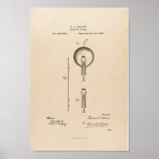 Póster Aplicación de patente de bombilla de Thomas Edison