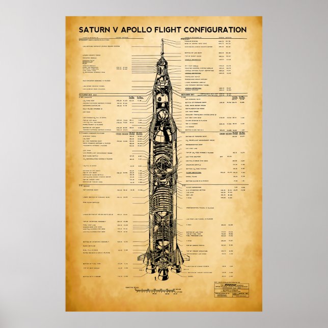 Póster APOLLO Moon Mission SATURN V Rocket Blueprint 1967 (Frente)