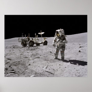 Póster Apolo 16 Astronauta y vehículo de carretera lunar