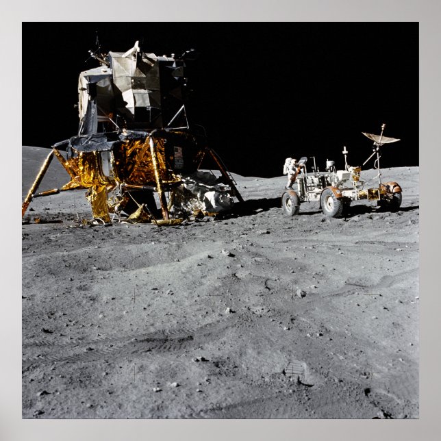 Póster Apolo 16 Módulo lunar y vehículo de carretera luna (Frente)