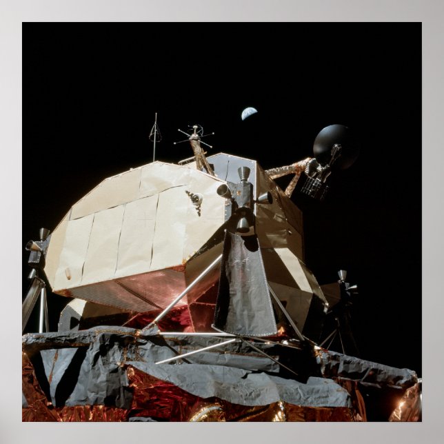 Póster Apolo 17 Módulo lunar "Challenger" y Tierra (Frente)