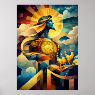 Póster Apolo - Leyenda Cubista Minimalista - Dios del Sol