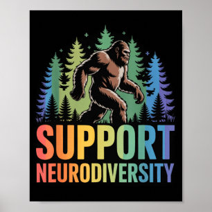 Póster Apoya la Neurodiversidad Divertido Bigfoot Autismo