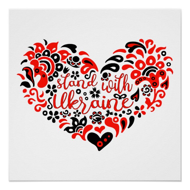 Póster Apoyar a Ucrania con letras y corazón (Anverso)
