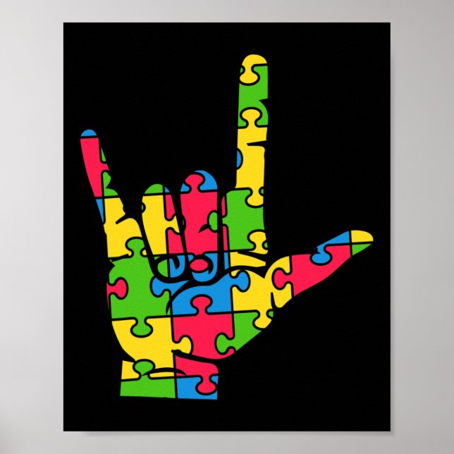 Póster Apoyar el autismo Lenguaje de Rótulo de amor (Frente)