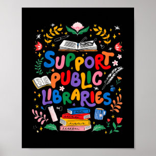 Póster Apoyar las bibliotecas públicas Bookworm Leer libr
