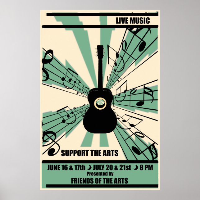 Póster Apoye al Poster de música en vivo de Arts (Frente)