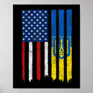 Póster Apoyen a Ucrania Bandera Ucraniana Estadounidense 