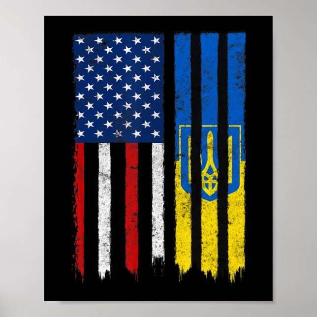Póster Apoyen a Ucrania Bandera Ucraniana Estadounidense  (Frente)