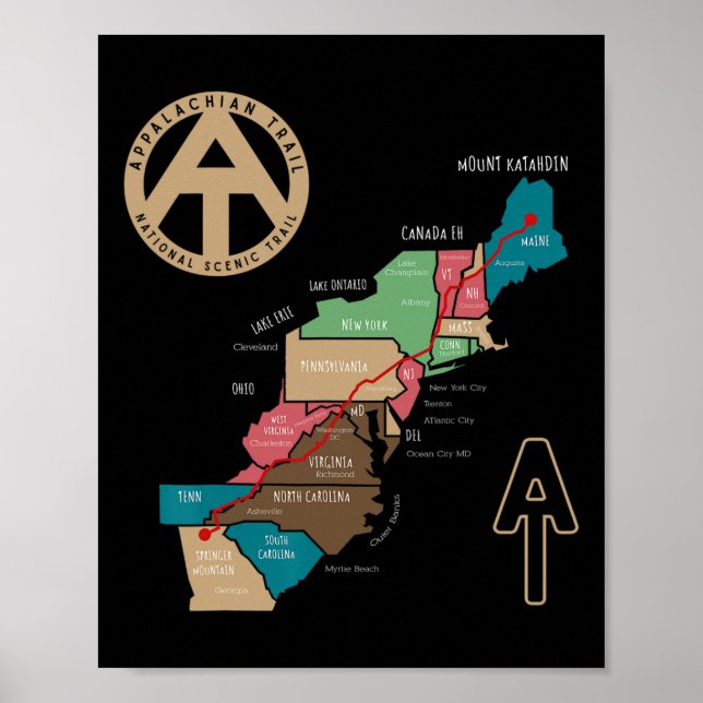 Póster Appalachian Trail Hiking Map  (Frente)
