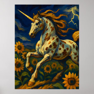 Póster Appaloosa Unicorn en una tormenta