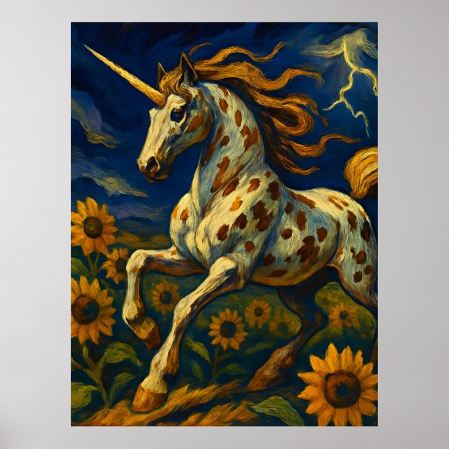 Póster Appaloosa Unicorn en una tormenta (Frente)