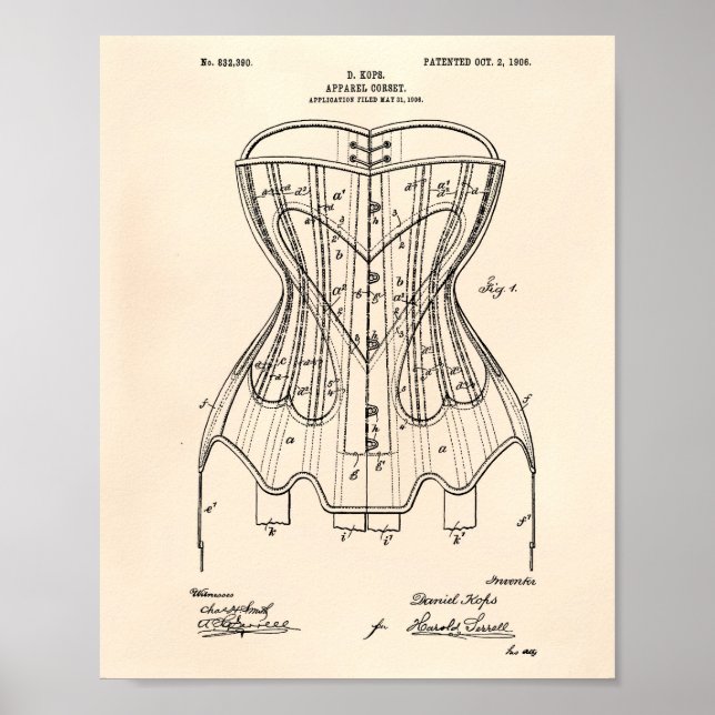 Póster Apparel Corset 1906 Patent Art Old Peper (Frente)