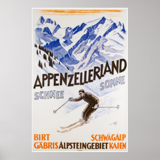 Póster Appenzellerland, Schnee Sonne, Poster de esquí de 