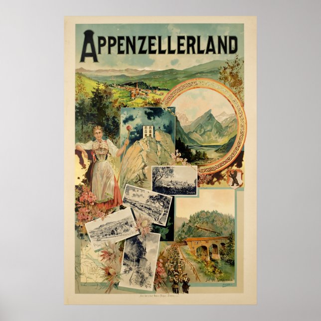 Póster Appenzellerland, Suiza, Poster de esquí de viajes (Frente)