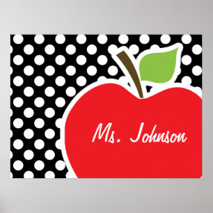 Póster Apple con puntos de polka blanco y negro