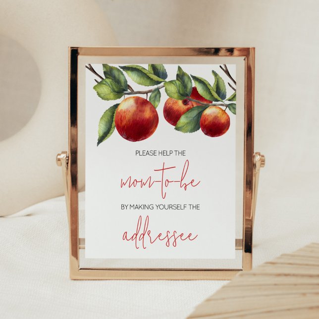 Póster Apple de la estación de sobres Baby Shower de nues (Red Apple Baby Shower Envelope Station Sign)