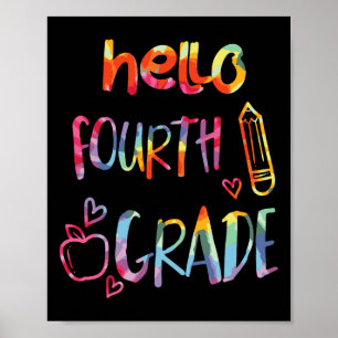 Póster Apple Hello 4º Grado 4º Primer Día De La Escuela T