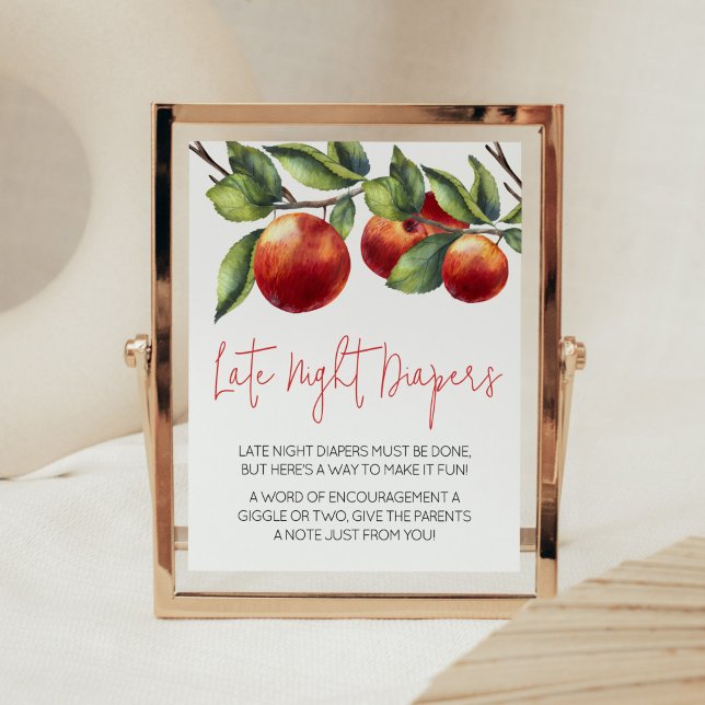 Póster Apple of Our Eye Baby Shower Late Night Diapers (Red Apple Baby Shower Late Night Diapers Sign)