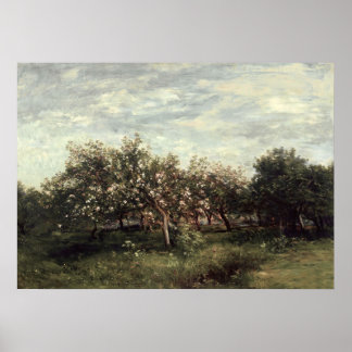 Póster Apple Orchard Landscape Art Print Dark Green