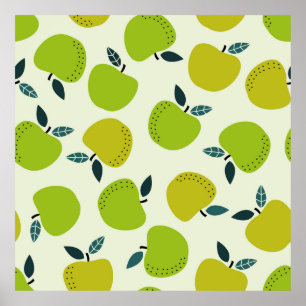 Póster Apple seamless pattern. Fruit theme illustration.a