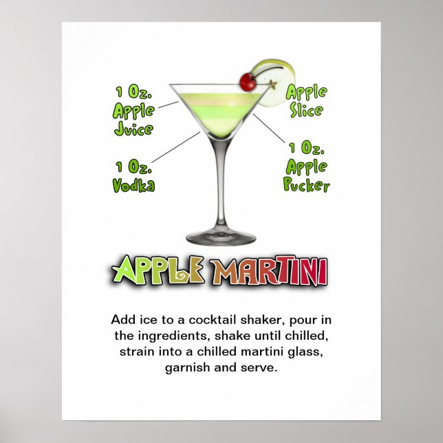 Póster Appletini - Apple Martini Cocktail Recipe 16"x20" (Frente)