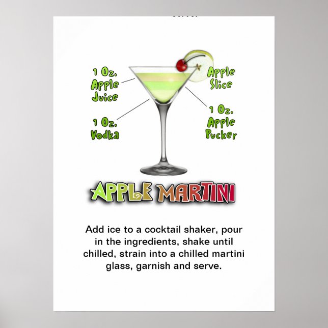 Póster Appletini - Apple Martini Cocktail Recipe 18"x24' (Frente)