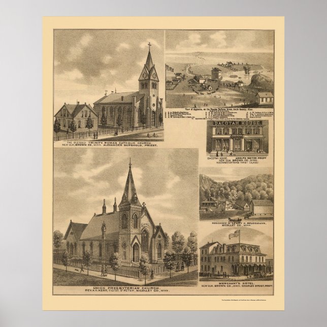 Póster Appleton, MN Mapa Panorámico - 1874 (Frente)