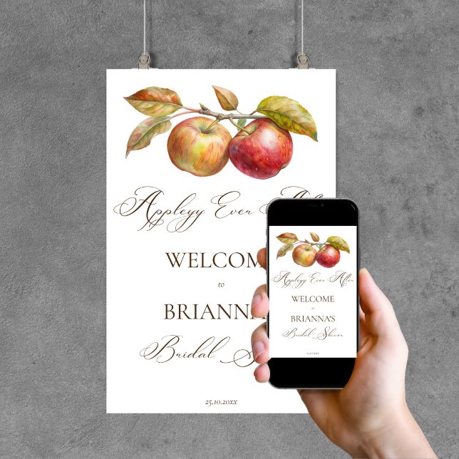 Póster Appley siempre después de la caída de manzana bien (Appley ever after apple fall bridal shower welcome sign poster editable template instant download)