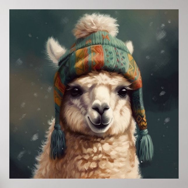 Póster Apreciable alpaca con una linda beanie boliviana (Frente)