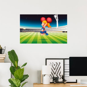 Póster Apreciable animador en el campo deportivo