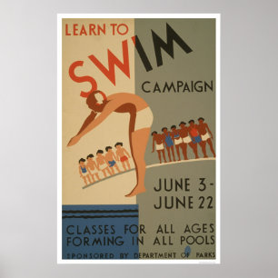 Póster Aprenda nadar NYC WPA 1940