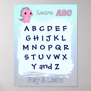 Póster Aprende ABC Dino rosa