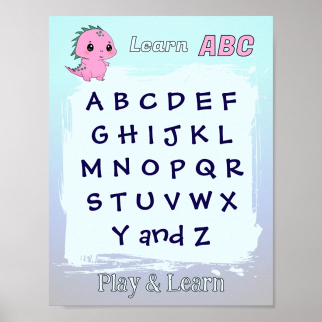 Póster Aprende ABC Dino rosa (Frente)