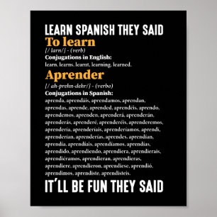 Póster Aprende español, será divertido, dicen gracioso